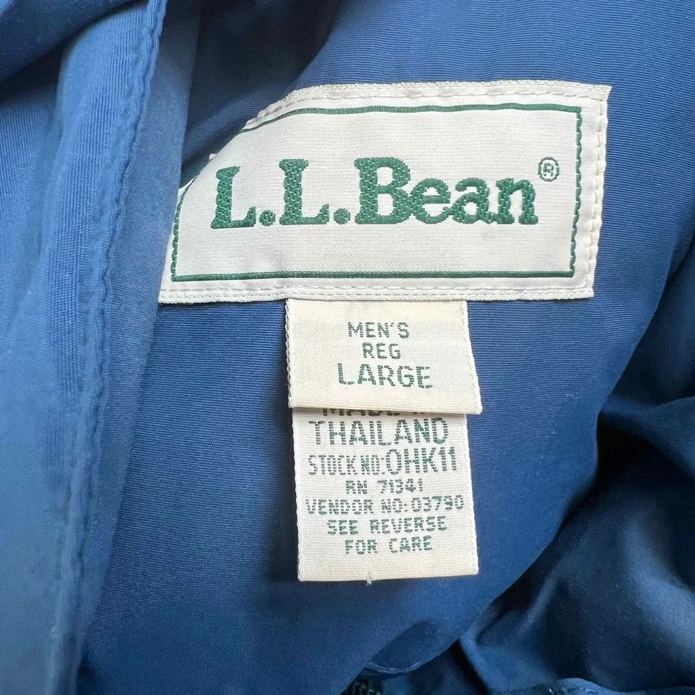 LL Bean Mens L Outer Shell Jacket Nylon Blue Hiking Ski Hooded
